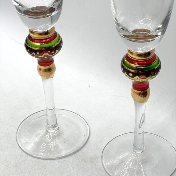 World Market Set of 2 Multicolor Gold Bulb Stem Moroccan Style 10.5” Wine Glasse - Picture 4 of 8